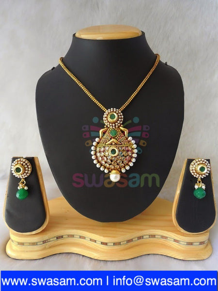 Polki Green Pendant set