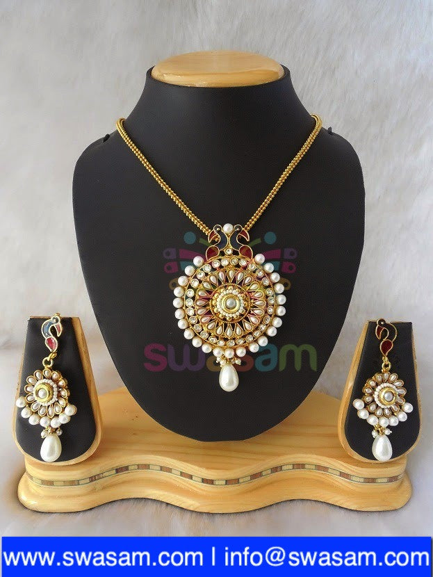 Polki Pearl Peacock Pendant set