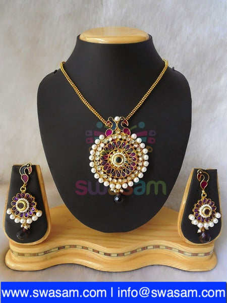 Polki Purple Peacock Pendant set