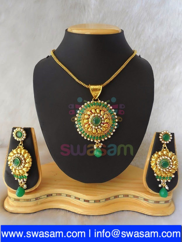 Polki Green Pendant set