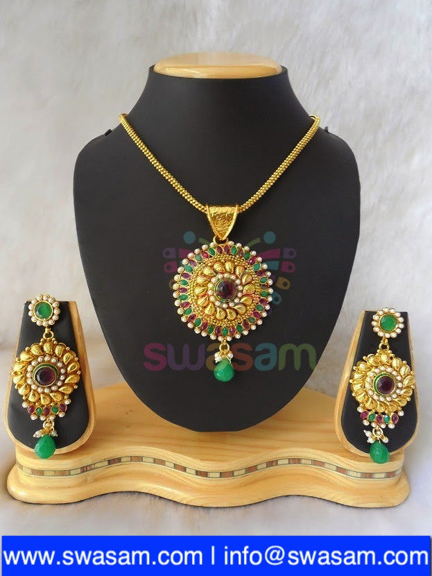 Polki Red Green Pendant set