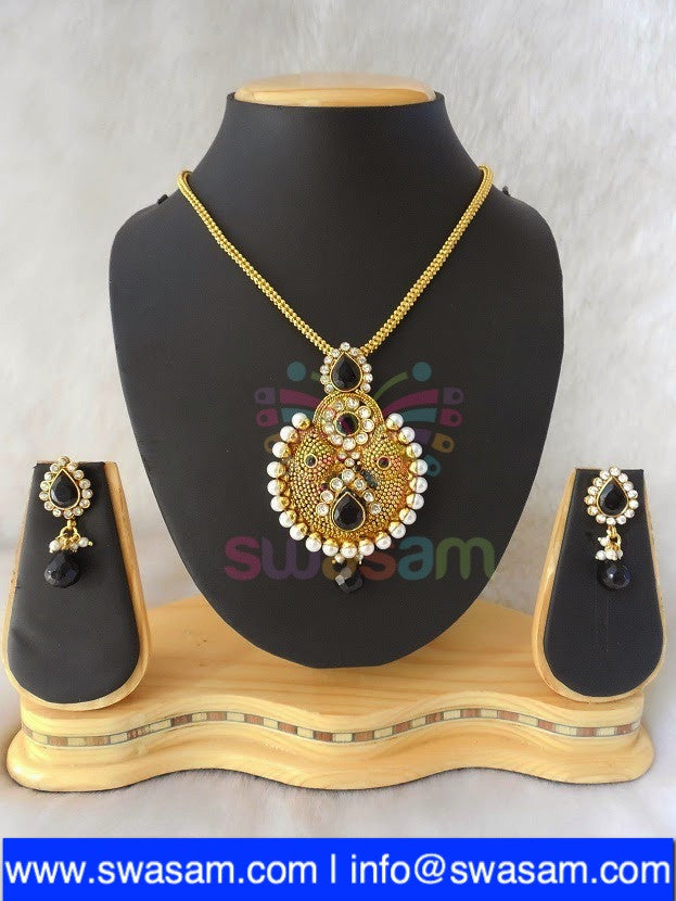 Polki Black Pendant set