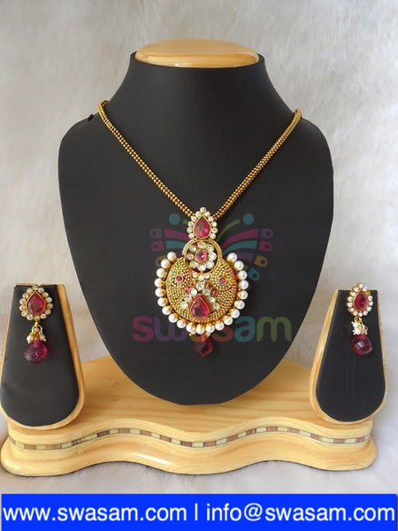 Polki Pink Pendant set