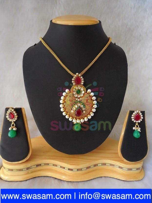 Polki Red Green Pendant set