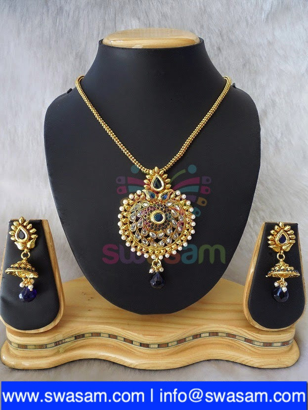 Polki Royal Blue Pendant set