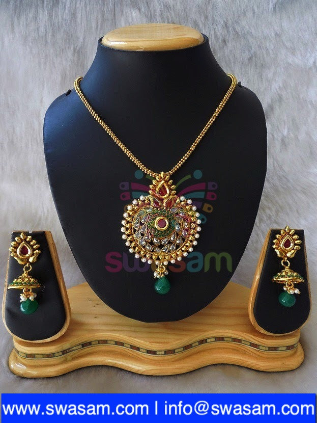 Polki Red Green Pendant set