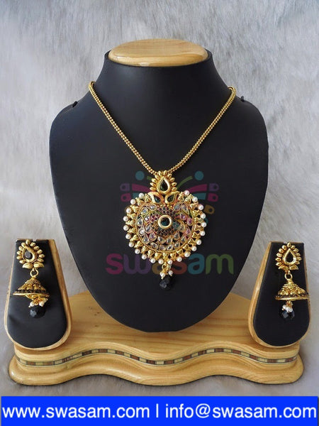 Polki Black Pendant set