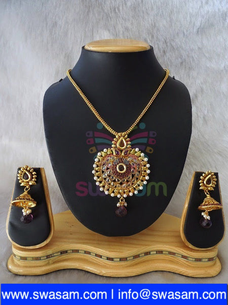 Polki Purple Pendant set