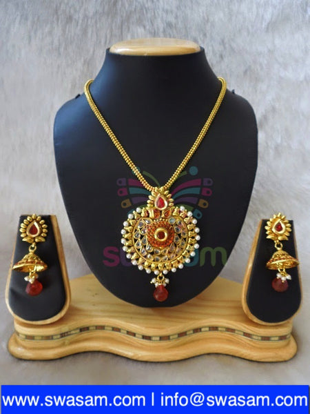 Polki Red Pendant set