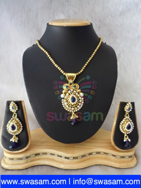 Polki Royal Blue Pendant set