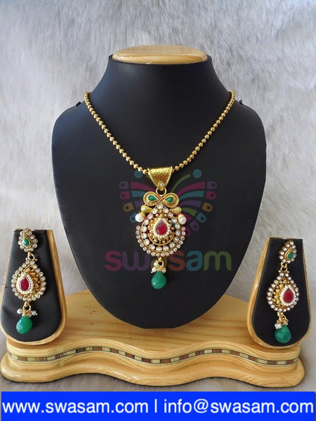 Polki Red Green Pendant set