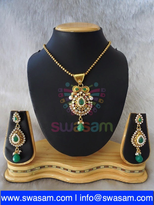 Polki Green Pendant set