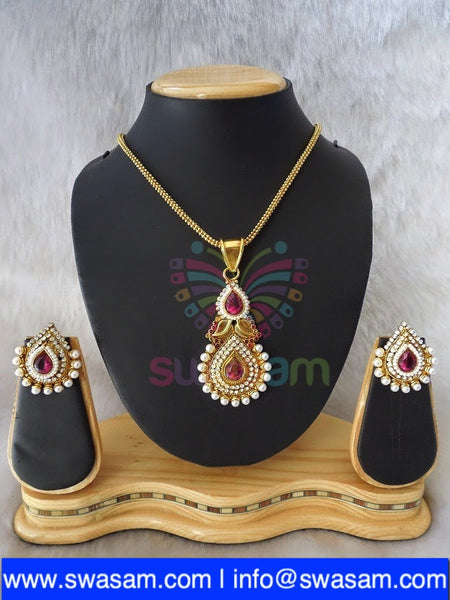 Polki Pink Pendant set