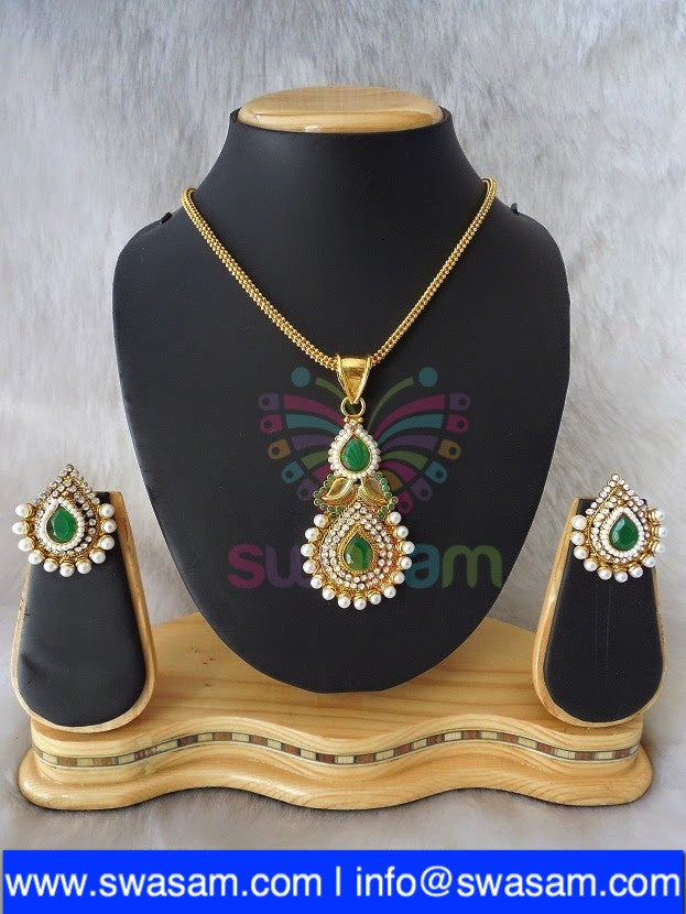 Polki Green Pendant set