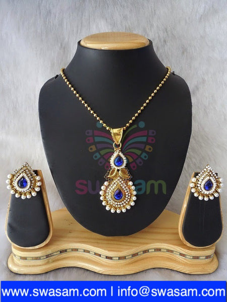 Polki Royal Blue Pendant set