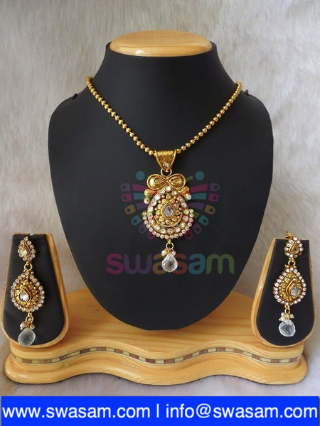 Polki White Stone Pendant set