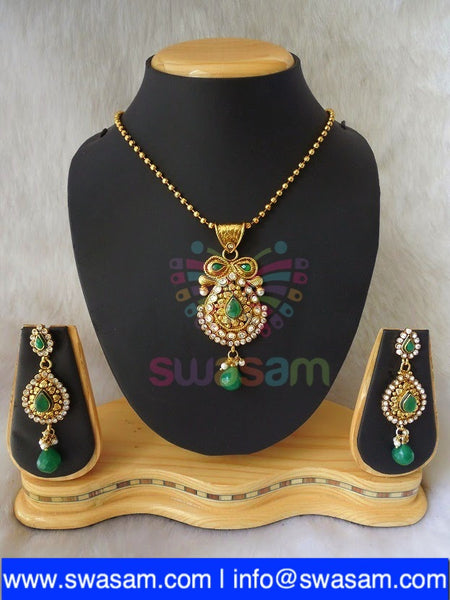 Polki Green Pendant set