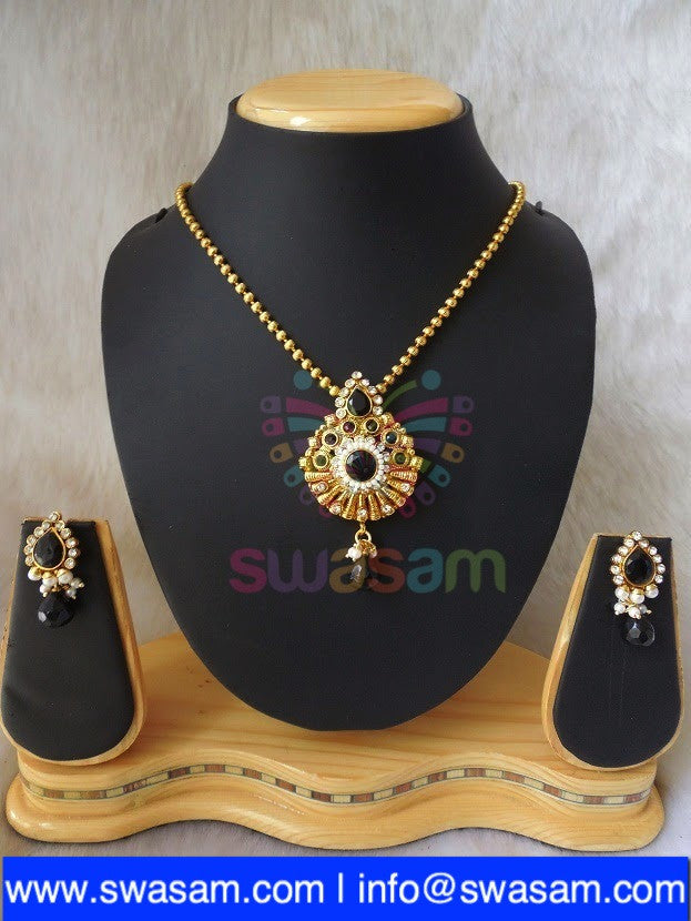 Polki Black Pendant set