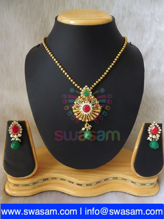 Polki Red Green Pendant set