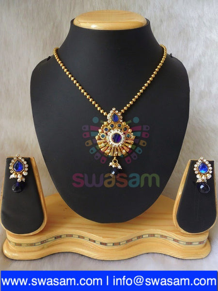 Polki Royal Blue Pendant set