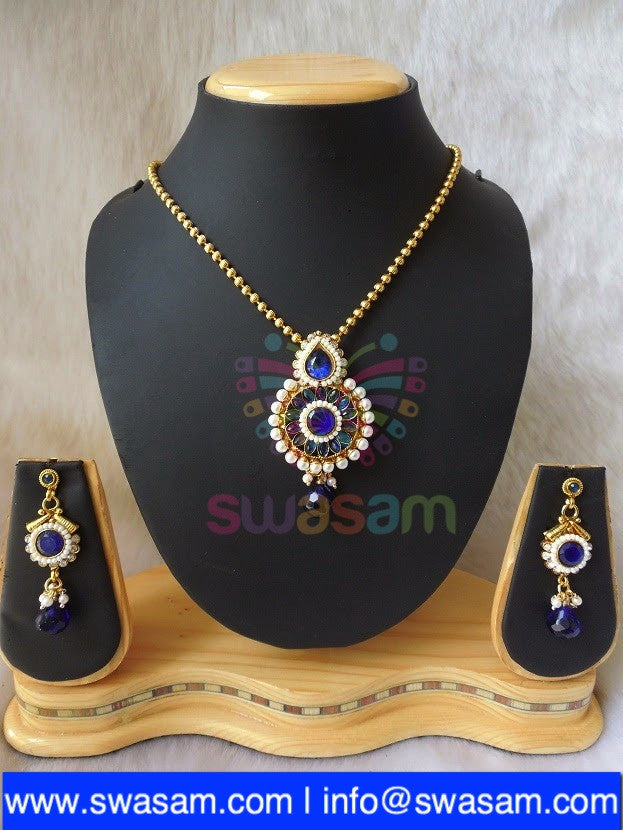 Polki Royal Blue Pendant set